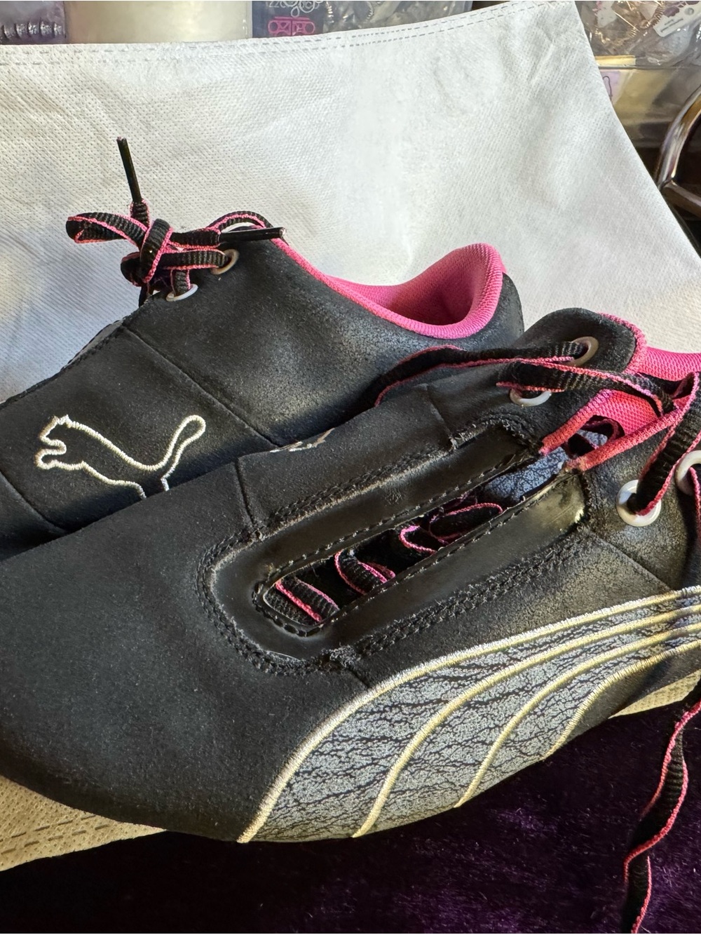 Puma Black Trainers with Pink Accents and Silver Detailing - Picture 8 of 8